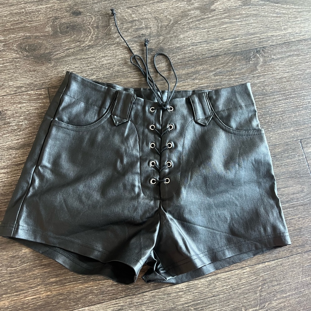 New SHEIN Black PU lace up shorts. Never worn